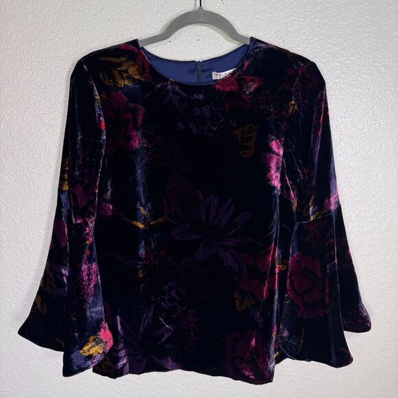 Trina Turk Tops - Trina Turk Top Womens XS Crushed Velvet Dark Floral Blouse Flutter Sleeve NEW